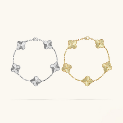 2-teiliger Kleeblatt-Armband-Set - Silber/Gold
