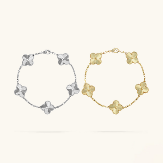 2-teiliger Kleeblatt-Armband-Set - Silber/Gold