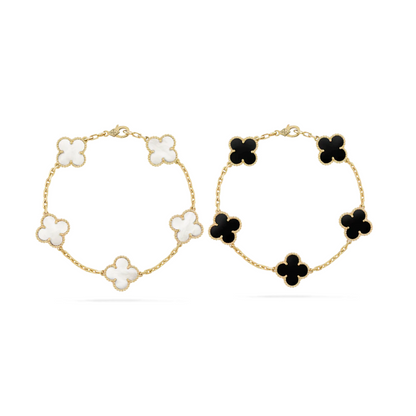 2-teiliger Kleeblatt-Armbandset - Schwarz/Weiß